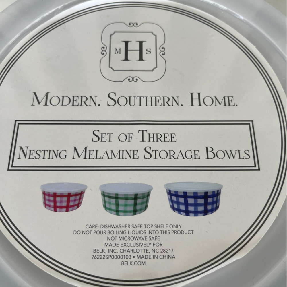 GINGHAM MELAMINE NESTING BOWLS BUFFALO PLAID SET OF 3 CHRISTMAS TABLEWARE